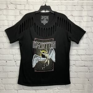 Led Zeppelin Band T-Shirt Women's Size 00 Black Distressed Icarus Angel Festival